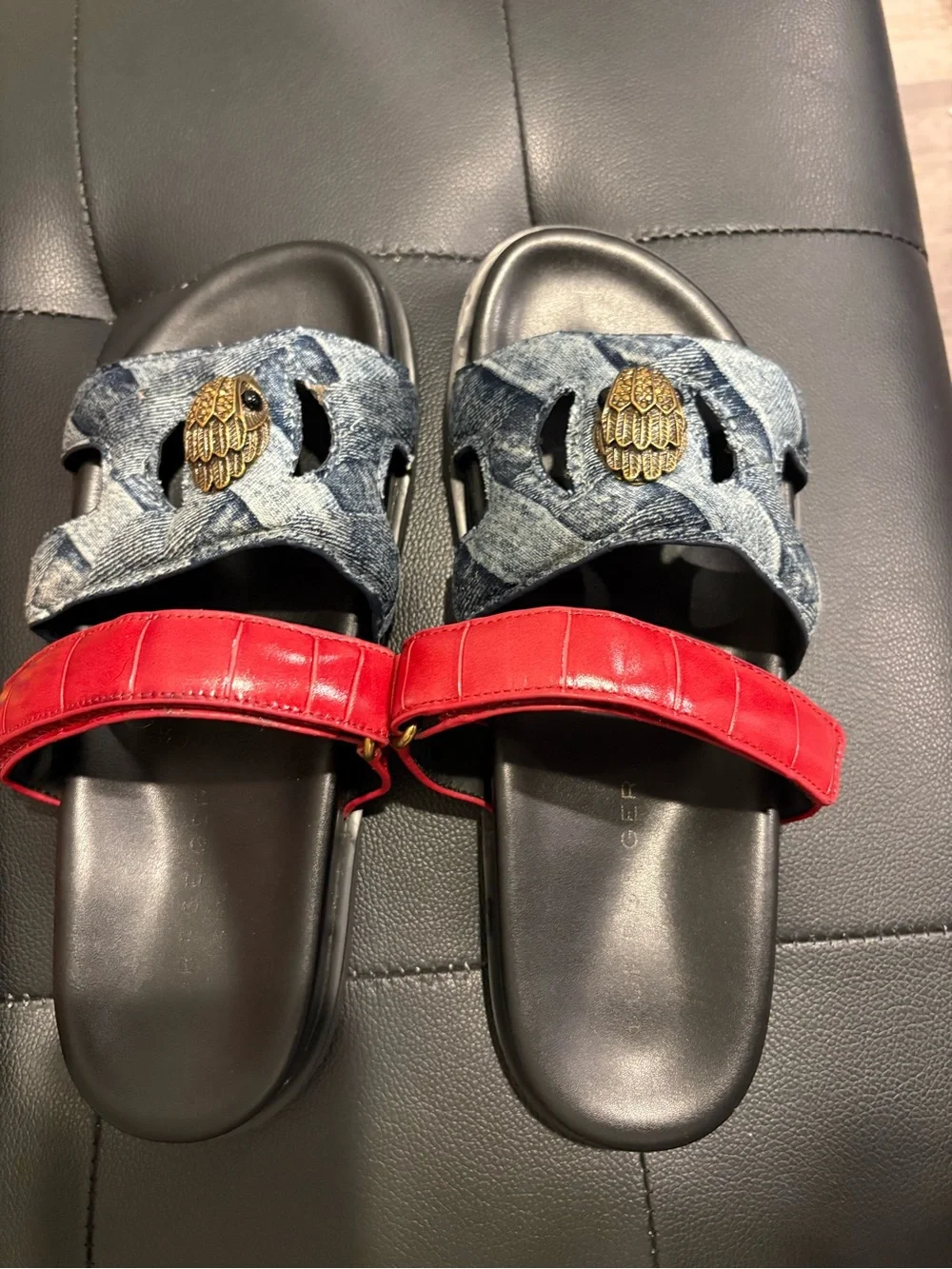 Kurt Geiger Denim & Red Dual-Strap Slide Sandals - Picture 2 of 4